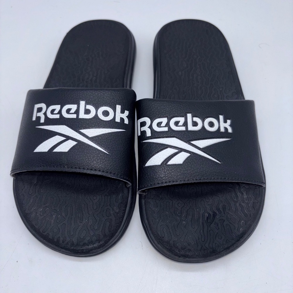 Reebok Kids Size 4‎ Black White Athletic Sport Slide Sandals Summer Casual